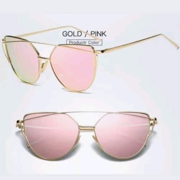 Pink Mirrored Gold Frame Retro Cat Eye Sunnies - Picture 4 of 5